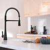 image:imageMoen Sinema Matte Black Touchless High Arc Pulldown Kitchen Faucet with Sprayer Wave Motion Sensor Accent Handle Included S5235EWBL