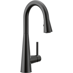 image:imageMoen 7664BLS Sleek OneHandle High Arc Pulldown Bar Faucet Black StainlessMatte Black