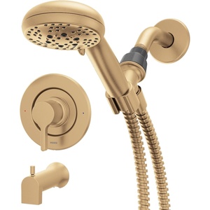 image:imageMoen 82775BL Beric SingleHandle Tub and Shower Faucet with Handshower and Metal Hose Valve Included IPS Tub Spout Matte BlackBronzed Gold