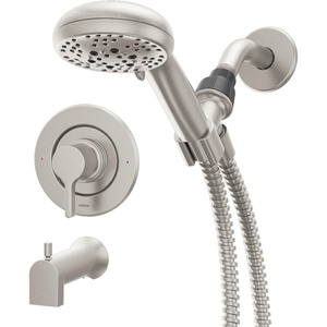 image:imageMoen 82775BL Beric SingleHandle Tub and Shower Faucet with Handshower and Metal Hose Valve Included IPS Tub Spout Matte BlackSpot Resist Nickel