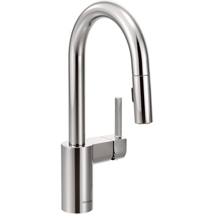 image:imageMoen Align Spot Resist Stainless OneHandle Modern Pulldown Bar Faucet with Power Clean and Reflex Docking System 5965SRSChrome