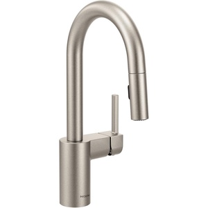 image:imageMoen Align Spot Resist Stainless OneHandle Modern Pulldown Bar Faucet with Power Clean and Reflex Docking System 5965SRSSpot Resist Stainless