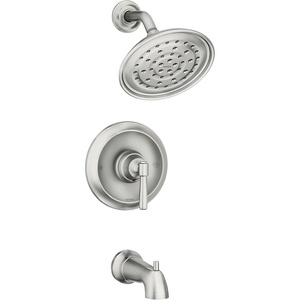 image:imageMoen Halle Spot Resist Brushed Nickel Tub and Shower Trim Kit Featuring Showerhead Lever Handle and Tub Spout with PosiTemp Valve Included 82970SRNSpot Resist Nickel