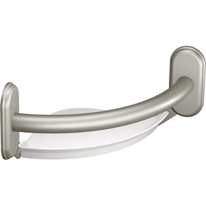 image:imageMoen LR2354DBN Bathroom Safety 9Inch Curved Bathroom Grab Bar with Integrated Corner Shelf Brushed NickelBrushed Nickel