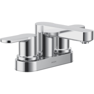 image:imageMoen Laris Chrome OneHandle Single Hole Modern Bathroom Sink Faucet with Optional Deckplate and Spring Loaded Drain Assembly 84014Chrome