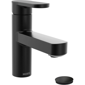 image:imageMoen Laris Chrome OneHandle Single Hole Modern Bathroom Sink Faucet with Optional Deckplate and Spring Loaded Drain Assembly 84014Matte Black