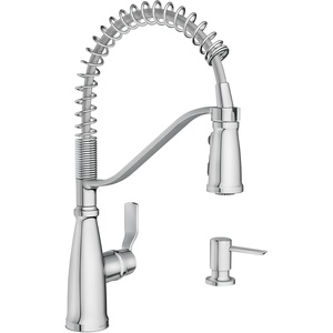 image:imageMoen Nolia Chrome OneHandle PreRinse Spring Kitchen Faucet with Pull Down Sprayer Single Hole Kitchen Sink Faucet with Soap Dispenser 87886Chrome