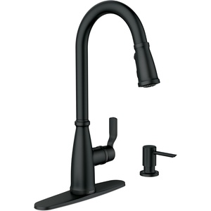 image:imageMoen Nolia Chrome OneHandle PreRinse Spring Kitchen Faucet with Pull Down Sprayer Single Hole Kitchen Sink Faucet with Soap Dispenser 87886Matte Black