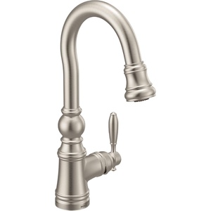 image:imageMoen S53004ORB Weymouth Shepherds Hook Pulldown Kitchen Bar Faucet Featuring Metal Wand with Power Clean OilRubbed BronzeSpot Resist Stainless