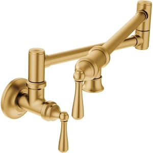 image:imageMoen S664 Traditional Wall Mount Swing Arm Folding Pot Filler Kitchen Faucet ChromeBrushed Gold