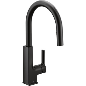 image:imageMoen S72308 STO OneHandle High Arc Pulldown Kitchen Faucet with Power Clean ChromeMatte Black