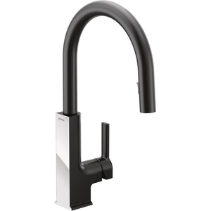 image:imageMoen S72308 STO OneHandle High Arc Pulldown Kitchen Faucet with Power Clean ChromeMatte BlackChrome