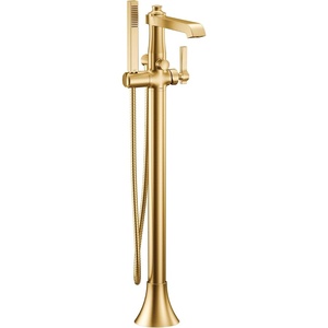 image:imageMoen S931 Flara OneHandle Freestanding Floor Mount Tub Filler with Handshower ChromeBrushed Gold