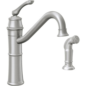 image:imageMoen Wetherly Mediterranean Bronze HighArc Kitchen Faucet with Side Spray 87999BRBSpot Resist Stainless