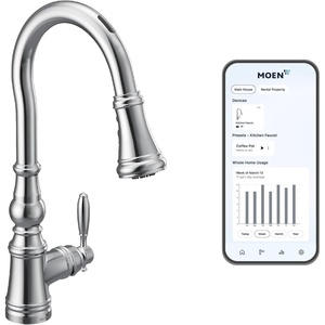 image:imageMoen Weymouth Chrome Smart Faucet Touchless Pull Down Sprayer Kitchen Faucet with Voice Control and Power Boost S73004EVCChrome