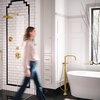 image:imageMoen S44507BG Colinet OneHandle Traditional Freestanding Floor Mount Tub Filler with Handshower Brushed GoldBrushed Gold