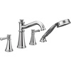 image:imageMoen T9024BN Belfield TwoHandle Deck Mounted Roman Tub Faucet and Hand Shower without Valve Brushed NickelChrome