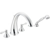 image:imageMoen T922 Kingsley Two Handle Deck Mount Roman Tub Faucet Trim Kit Valve Required Including Single Function Handshower ChromeChrome