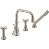 image:imageMoen TS44506BN Colinet Two Handle DeckMount Roman Tub Faucet Trim with Cross Handles and Handshower Valve Required Brushed NickelBrushed Nickel