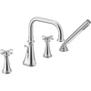 image:imageMoen TS44506BN Colinet Two Handle DeckMount Roman Tub Faucet Trim with Cross Handles and Handshower Valve Required Brushed NickelChrome
