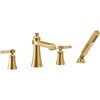 image:imageMoen TS928 Flara 2Handle Deck Mount Lever Handle Roman Tub Faucet Trim Kit Valve Required Including Single Function Handshower ChromeBrushed Gold