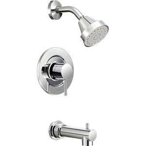 image:imageMoen Align Brushed Gold EcoPerformance Pressure Balancing Modern Tub and Shower Trim Kit with Showerhead Lever Handle and Tub Spout Valve Required T2193EPBGChrome