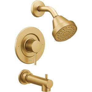 image:imageMoen Align Brushed Gold EcoPerformance Pressure Balancing Modern Tub and Shower Trim Kit with Showerhead Lever Handle and Tub Spout Valve Required T2193EPBGBrushed Gold