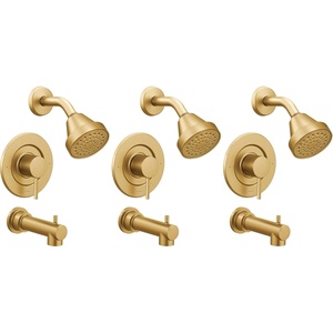 image:imageMoen Align Brushed Gold PosiTemp Pressure Balancing Modern Shower Trim Kit Featuring Showerhead Lever Handle and Tub Spout Valve Required T2193BGPack of 3