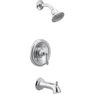 image:imageMoen Brantford Brushed Nickel Pressure Balancing Modern Bathtub and Shower Trim Kit with Shower Head Shower Handle and Tub Spout Shower Faucet Set PosiTemp Valve Required T2153BNChrome