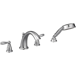 image:imageMoen Brantford brushed Nickel TwoHandle Deck Mount Roman Tub Faucet Trim Kit with Single Function Handshower Valve Required T924BNChrome