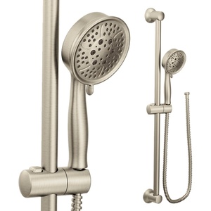 image:imageMoen EcoPerformance Chrome FourFunction Removable Handheld Showerhead with 69InchLong Hose and WallMounted Slide Bar 3667EPBrushed Nickel
