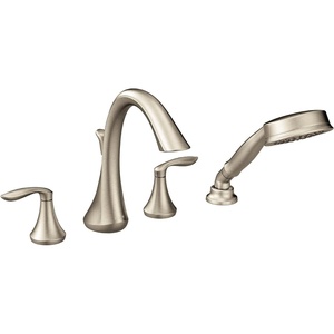 image:imageMoen Eva Chrome TwoHandle Deck Mount Roman Tub Faucet Trim Kit with Single Function Handshower Valve Required T944Brushed Nickel
