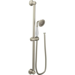 image:imageMoen S12107EPNL Weymouth Traditional EcoPerformance Handshower Handheld Shower with 30Inch Slide Bar and 69Inch Metal Hose Polished NickelBrushed Nickel