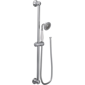 image:imageMoen S12107EPNL Weymouth Traditional EcoPerformance Handshower Handheld Shower with 30Inch Slide Bar and 69Inch Metal Hose Polished NickelChrome