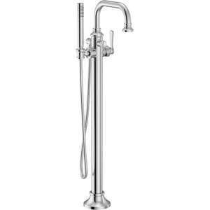 image:imageMoen S44507BG Colinet OneHandle Traditional Freestanding Floor Mount Tub Filler with Handshower Brushed GoldChrome