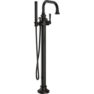 image:imageMoen S44507BG Colinet OneHandle Traditional Freestanding Floor Mount Tub Filler with Handshower Brushed GoldMatte Black