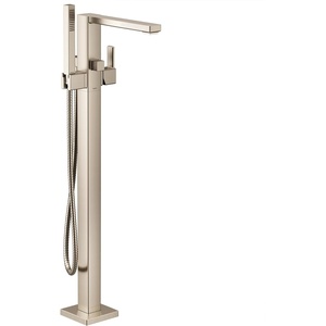 image:imageMoen S905BN 90 Degree OneHandle Freestanding Floor Mount Tub Filler with Handshower Brushed NickelBrushed Nickel