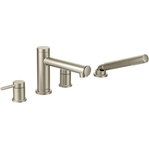 image:imageMoen T394 Align 2Handle Deck Mount Modern Roman Tub Faucet Trim Kit Valve Required Including Single Function Handshower ChromeBrushed Nickel