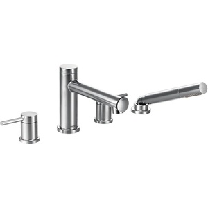 image:imageMoen T394 Align 2Handle Deck Mount Modern Roman Tub Faucet Trim Kit Valve Required Including Single Function Handshower ChromeChrome