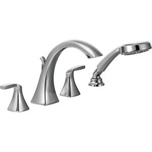 image:imageMoen T694NL Voss 2Handle Deck Mount Roman Tub Faucet Trim Kit Valve Required Including Single Function Handshower Polished NickelChrome