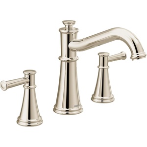 image:imageMoen T9023 Belfield TwoHandle Deck Mounted Roman Tub Faucet Without Valve ChromePolished Nickel