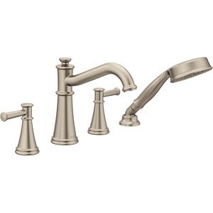 image:imageMoen T9024BN Belfield TwoHandle Deck Mounted Roman Tub Faucet and Hand Shower without Valve Brushed NickelBrushed Nickel