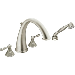 image:imageMoen T922 Kingsley Two Handle Deck Mount Roman Tub Faucet Trim Kit Valve Required Including Single Function Handshower ChromeBrushed Nickel