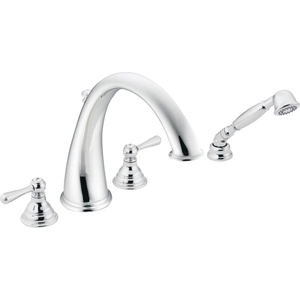 image:imageMoen T922 Kingsley Two Handle Deck Mount Roman Tub Faucet Trim Kit Valve Required Including Single Function Handshower ChromeChrome