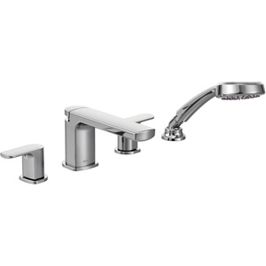 image:imageMoen T936 Rizon TwoHandle Low Arc Roman Tub Faucet with Hand Shower Trim without Valve ChromeFaucet without Valve