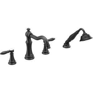 image:imageMoen TS21104 Weymouth TwoHandle Roman Tub Faucet Trim Kit with Handshower Valve Required ChromeMatte Black