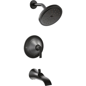 image:imageMoen TS2203BL Doux PosiTemp Pressure Balancing Tub and Shower Trim Kit Black Shower Head and Handle Set with Bathtub Spout Shower Lever Handle Bathtub Shower Combo Valve Required Matte BlackMatte Black