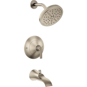image:imageMoen TS2203BL Doux PosiTemp Pressure Balancing Tub and Shower Trim Kit Black Shower Head and Handle Set with Bathtub Spout Shower Lever Handle Bathtub Shower Combo Valve Required Matte BlackBrushed Nickel