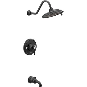 image:imageMoen TS32104BL Weymouth PosiTemp Tub and Shower Trim Kit Valve Required including 9Inch 2Spray Rainshower Matte BlackMatte Black