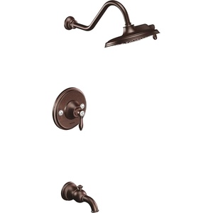 image:imageMoen TS32104BL Weymouth PosiTemp Tub and Shower Trim Kit Valve Required including 9Inch 2Spray Rainshower Matte BlackOil Rubbed Bronze